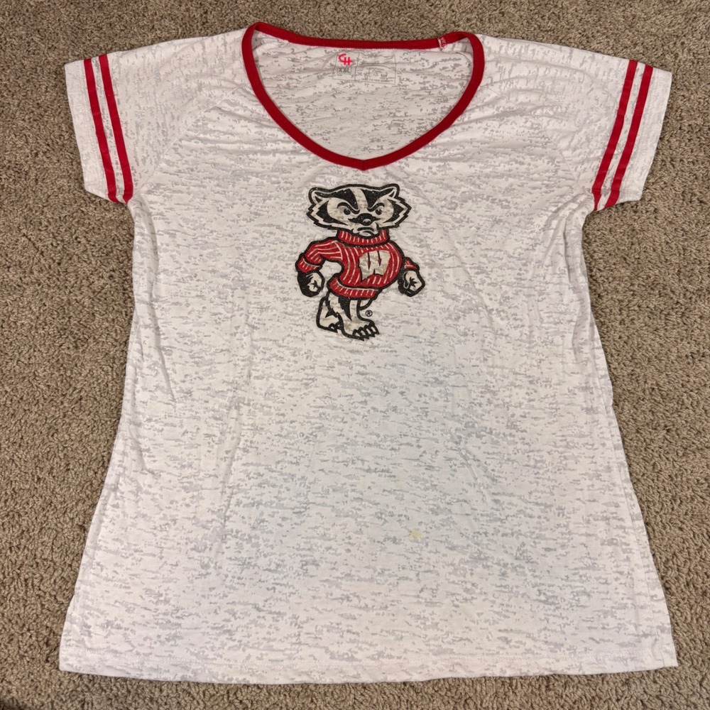 Campus Heritage White Short Sleeve Tee with Red Trim & Mascot